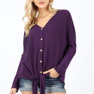 Brushed waffle button up